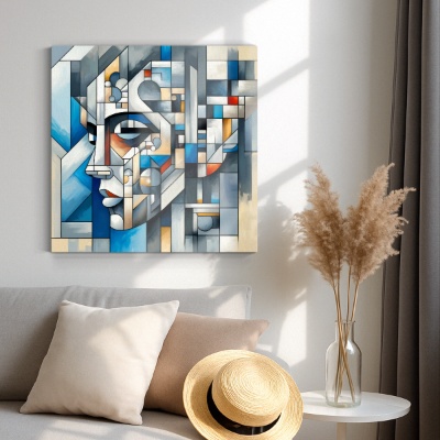 Volto Cubista in Geometrie Astratte - Stampe su Tela