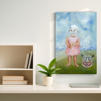 Girl with Death Mask (Niña con máscara de calavera) - Canvas Prints